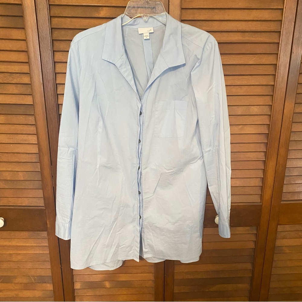 J.Jill Blue Button Down Long Tunic Oversized Blouse Size Medium